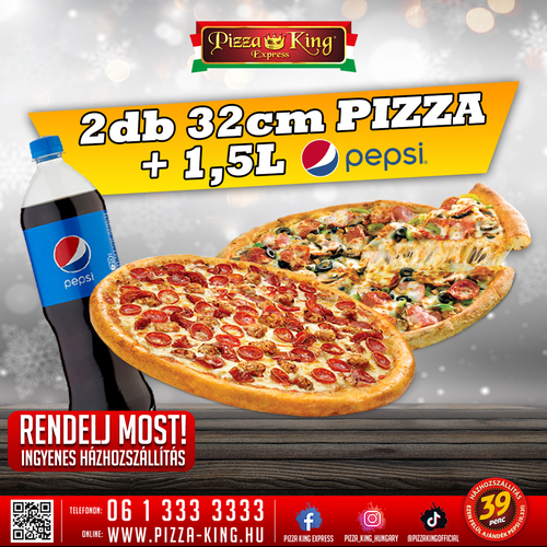 Pizza King 7 - 2 darab normál 32cm pizza, 1,5l pepsivel - Szuper ajánlat - Online rendelés